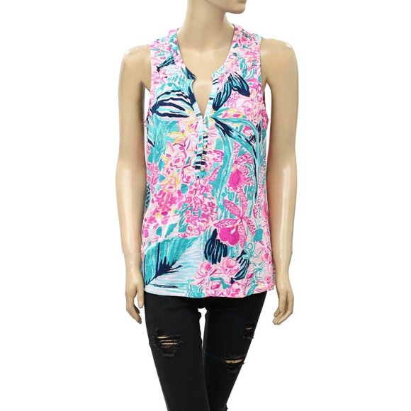 Lilly Pulitzer Essie Smocked Blouse Tank Top Printed Beach Cotton XS New 251587 - Picture 4 of 8